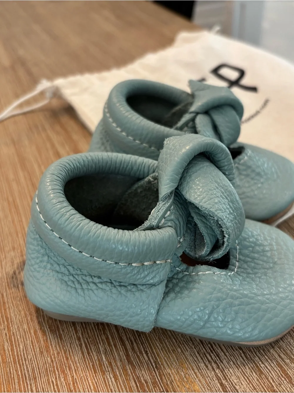 Freshly Picked Mint Teal Leather Baby Moccasins